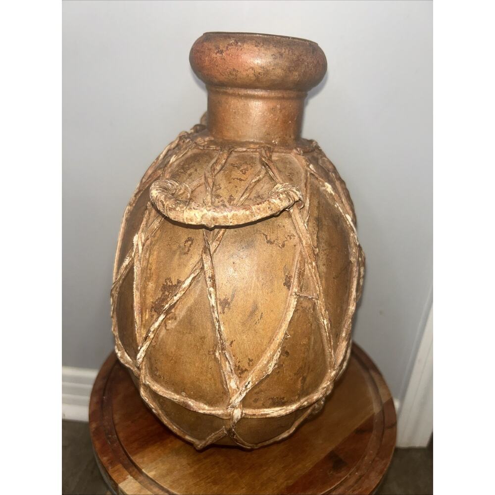 Vtg Metal & Leather Bound, Double Handled Jug, Made in India - Picture 9 of 10